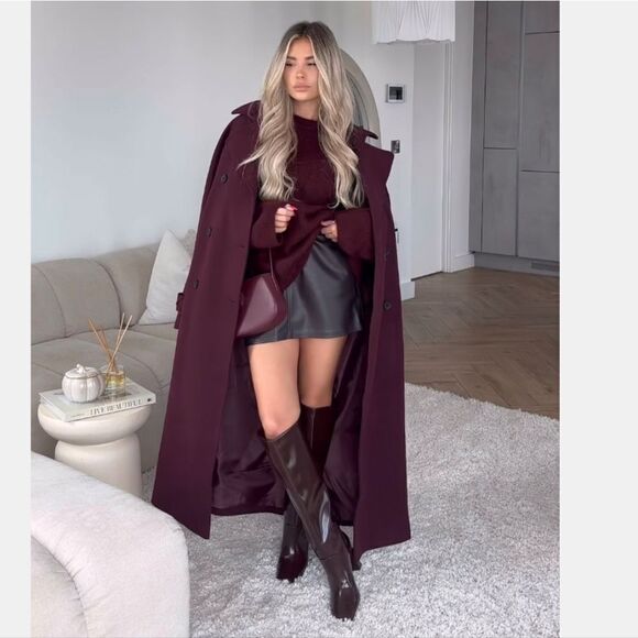 NWT ZARA MANTECO WOOL BLEND COATโZW COLLECTION Burgundy - Picture 7 of 16